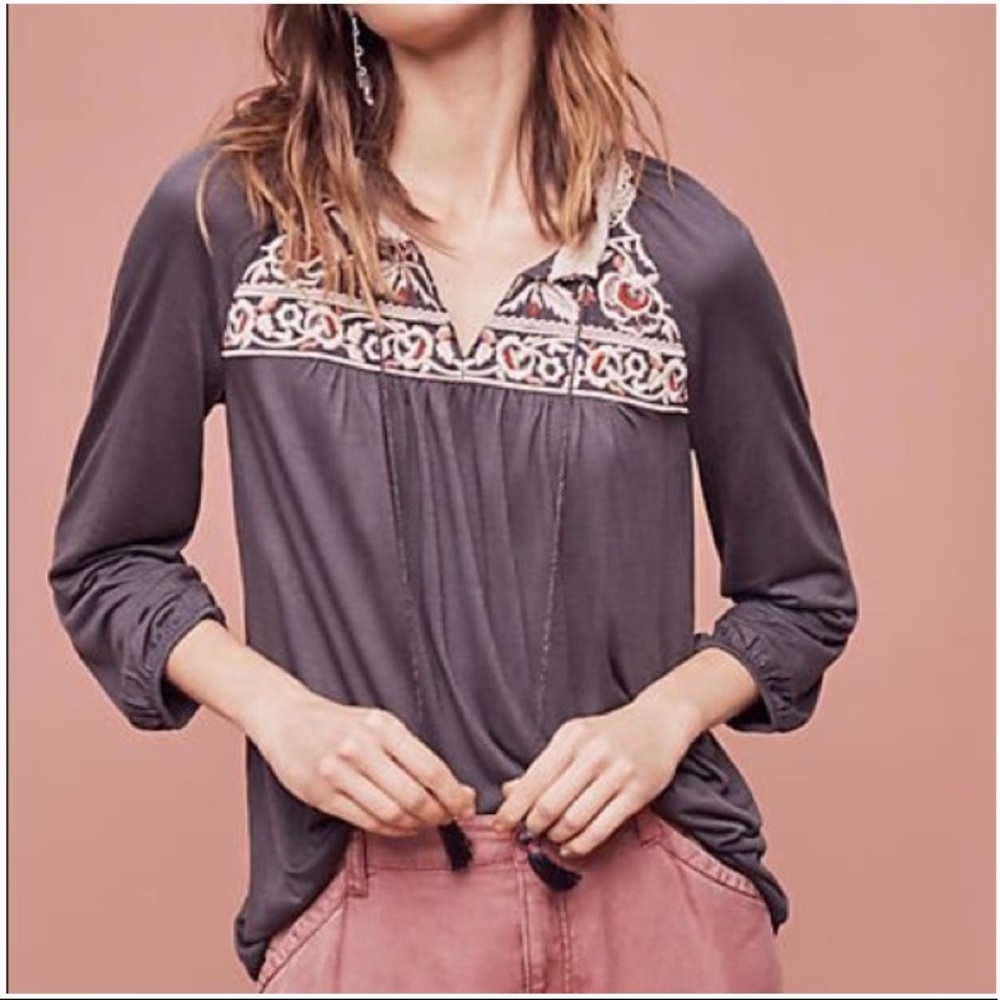 Anthropologie Nightingale Peasant Top Tassel Swing